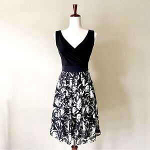 White House Black Market Black and White Floral Midi Dress